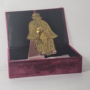 Ancient Jewish Hamsa Hand of Fatima Moroccan Judism Vintage Brass Velvet Box